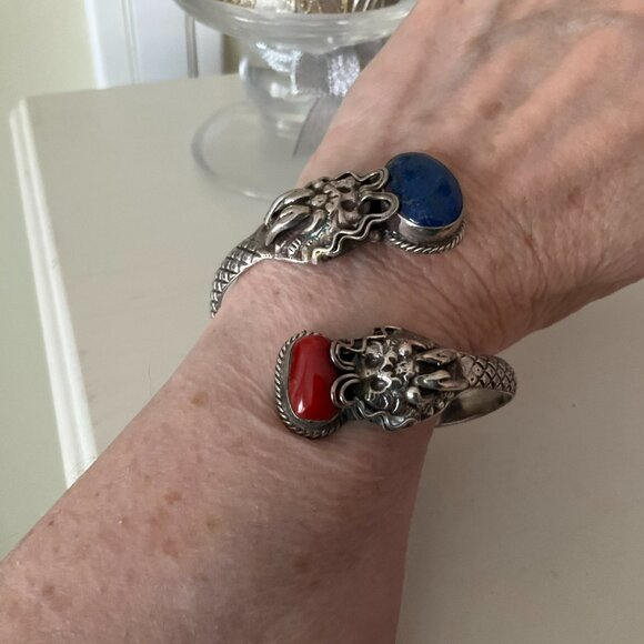 Jewelry - 925 silver with lapis and coral stones, unique shape 69 grams